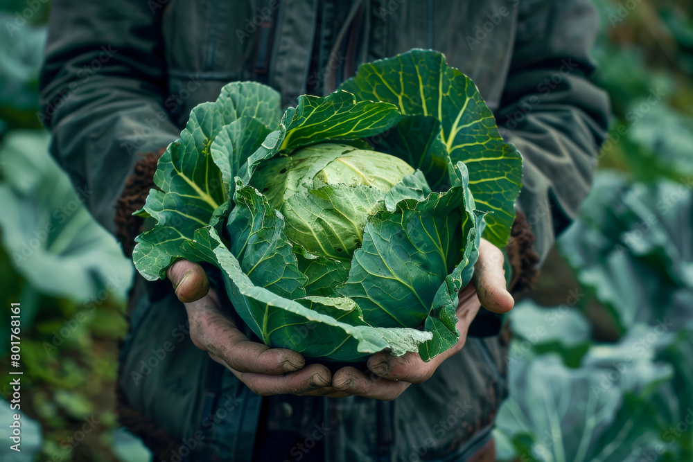 Obraz premium A person is holding a head of cabbage