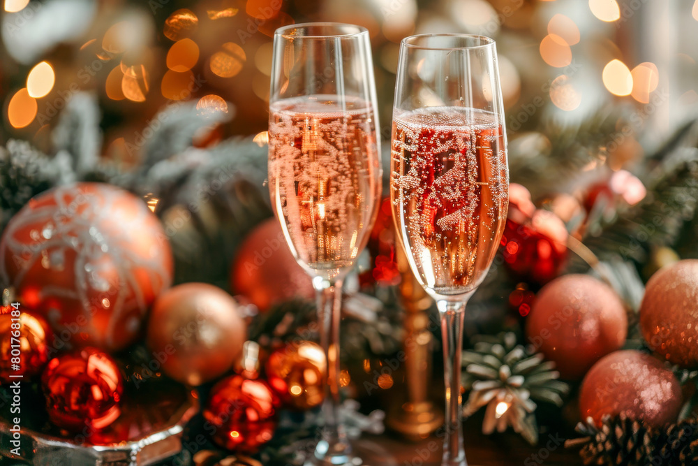 Two champagne flutes with a red and gold background Two champagne flutes with a red and gold background