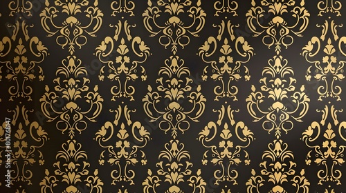 Intricate Damask Pattern in Opulent Gold and Black for Luxury Brochures and Invitations