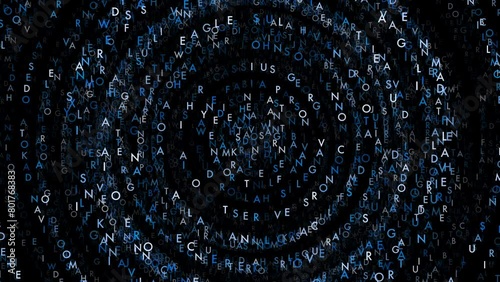 Electric blue letters swirl in a waterlike pattern on a black background photo