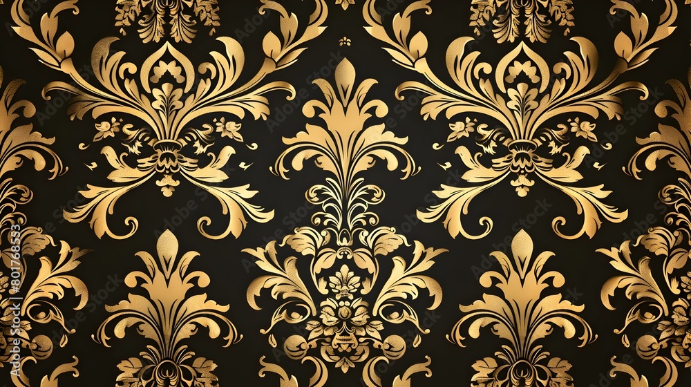 Lavish Damask Pattern in Glimmering Gold and Elegant Black Tones Lavish Damask Pattern in Glimmering Gold and Elegant Black Tones