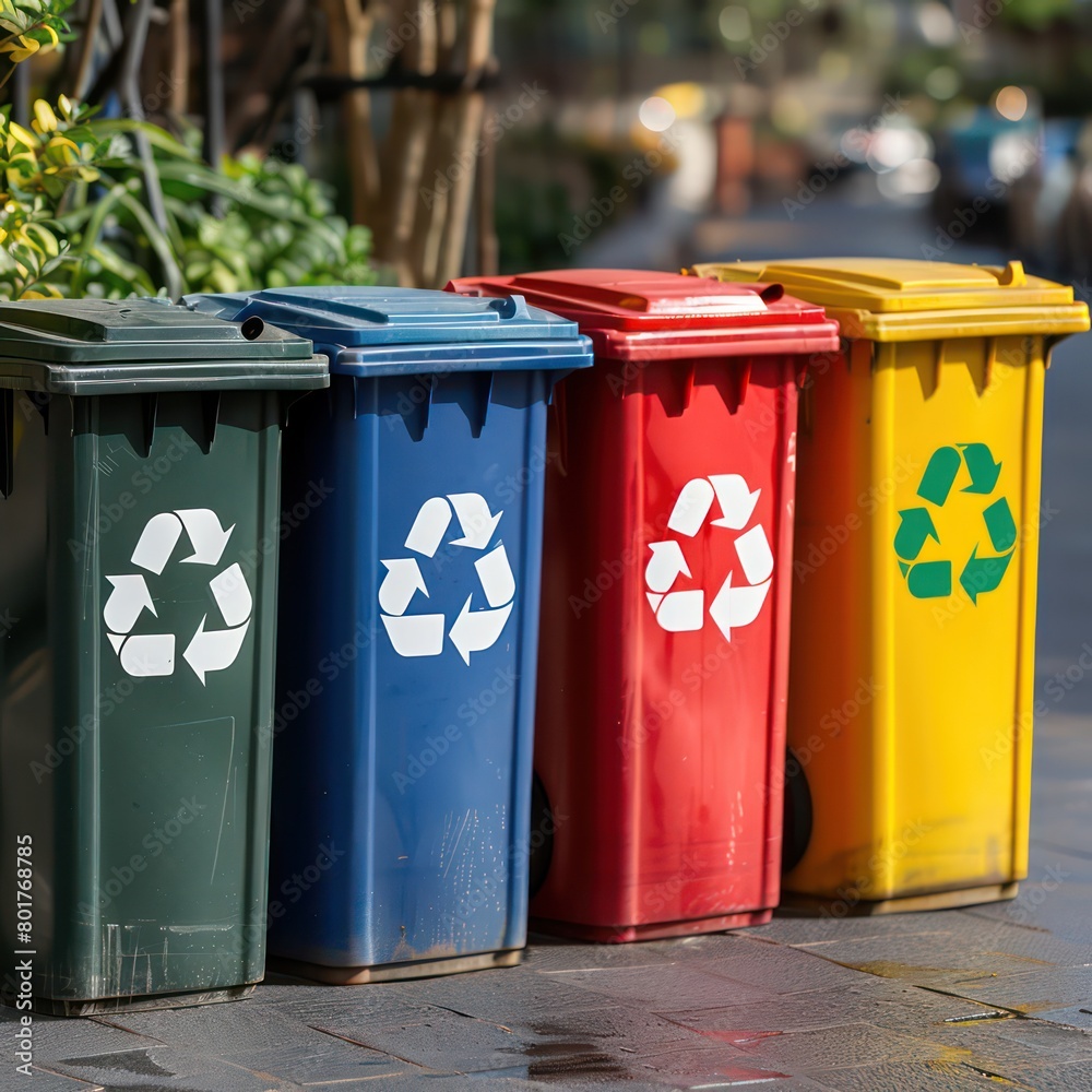 Recycling Bins Garbage Bins In Different Colors Recycling Symbols