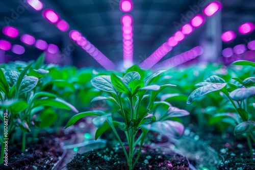 Vibrant Indoor Plant Nursery Under Purple LED Grow Lights