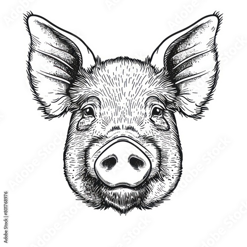 Wallpaper Mural pig face hand draw, black and white, white background Torontodigital.ca