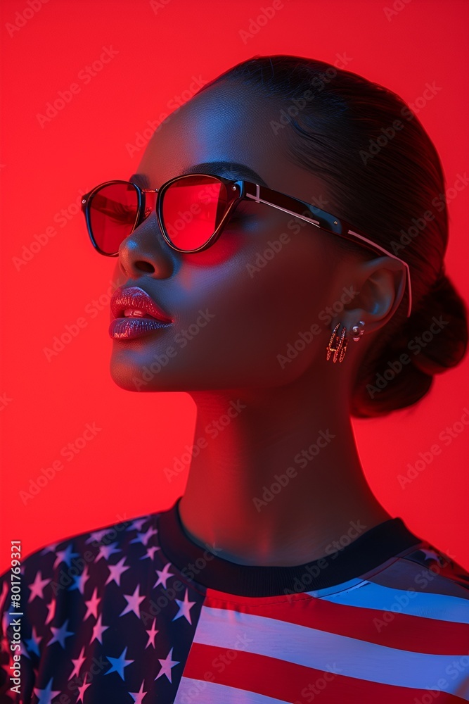 African-American model - diversity and inclusion - American flag design - patriotic High-end marketing campaign - high-end fashion design - cutting edge ad campaign African-American model - diversity and inclusion - American flag design - patriotic High-end marketing campaign - high-end fashion design - cutting edge ad campaign