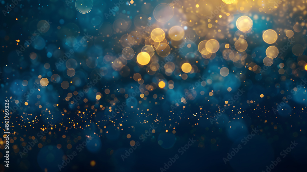 Abstract blur of festivity an image of a joyful and bokeh filled night light background Abstract bokeh background. Gold bokeh on defocused dark blue background