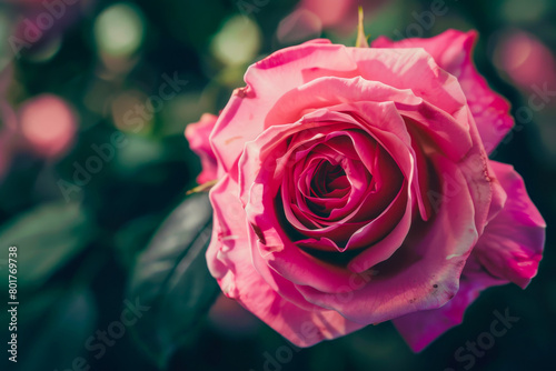 A single pink rose is the main focus