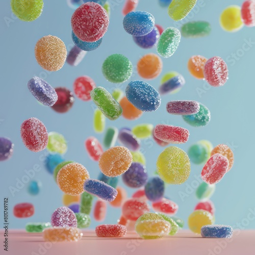 round  candy falling pieces of multi colored