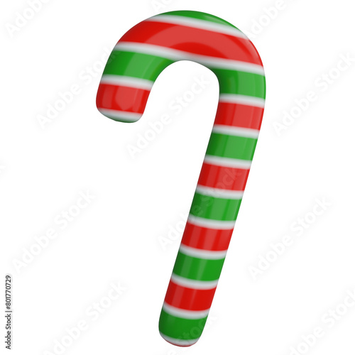 Candy cane clipart flat design icon isolated on transparent background, 3D render Christmas and New year concept