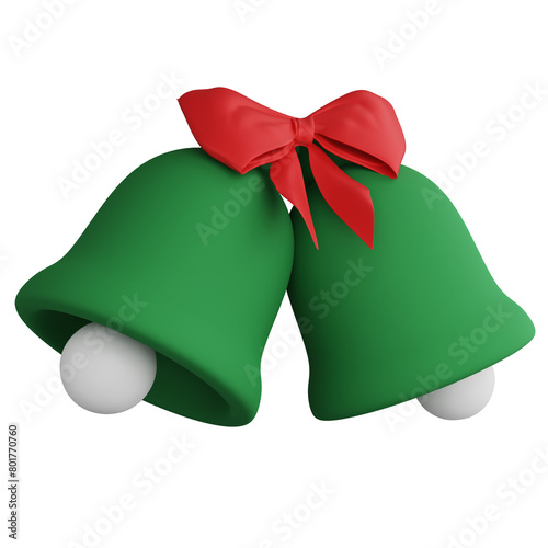 Christmas bells clipart flat design icon isolated on transparent background, 3D render Christmas and New year concept