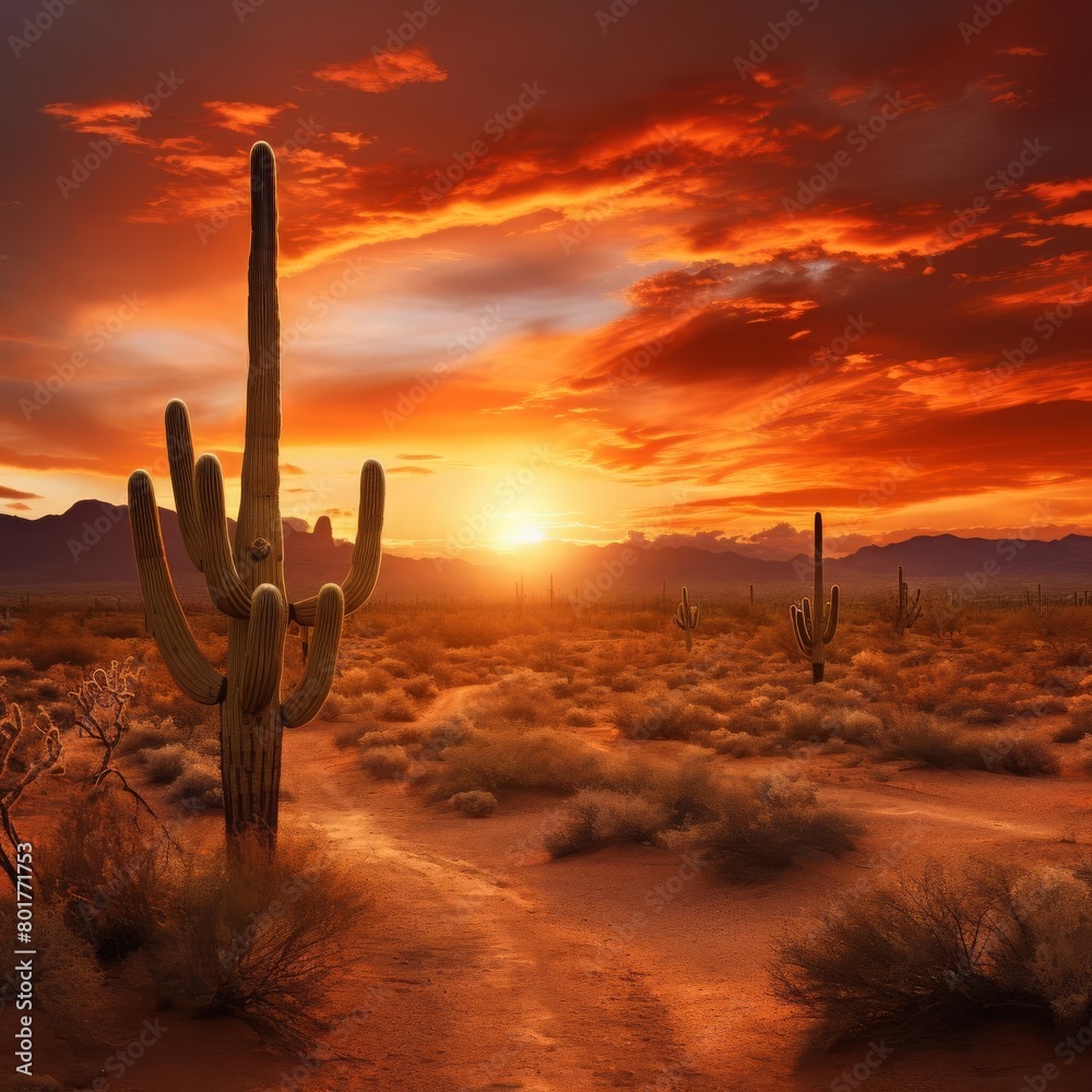 saguaro cactus at sunset in the Sonoran Desert