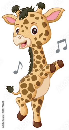 Cute Giraffe Dancing Cartoon Vector Illustration. Animal Nature Icon Concept Isolated Premium Vector 