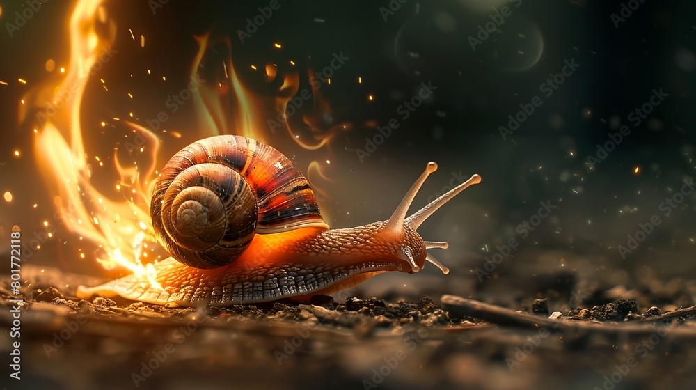 The energized snail raced against the odds, leaving a blazing trail behind. The energized snail raced against the odds, leaving a blazing trail behind.