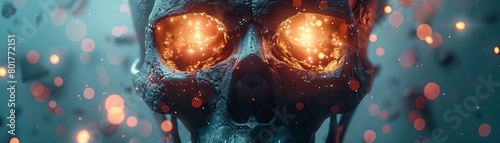A skeleton adorned with sparkling QuantumQuartz eyes.