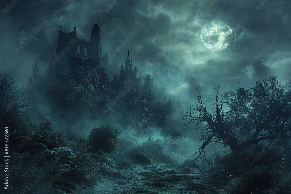 An eerie and mysterious fantasy world enveloped in shadows An eerie and mysterious fantasy world enveloped in shadows