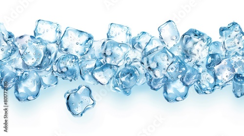 ice cubes transparency  imperfections ice  air bubbles and tiny cracks  light refraction white background