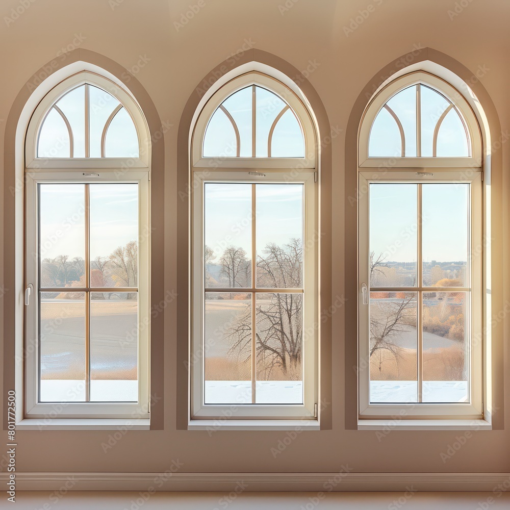 windows white arches beige color