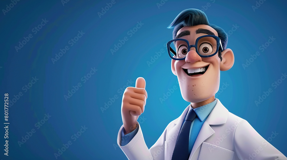 A 3D cartoon style gesture of a male doctor with both hands compared to OK A 3D cartoon style gesture of a male doctor with both hands compared to OK