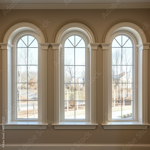 windows white arches beige color