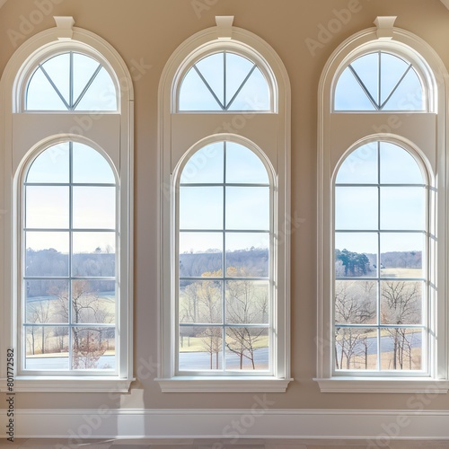 windows white arches beige color