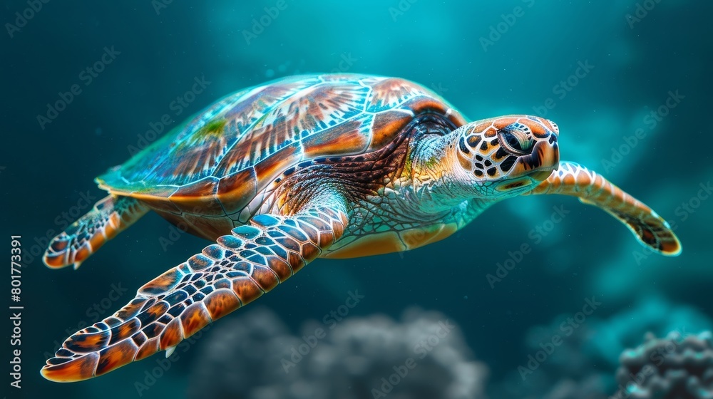 Obraz premium A graceful dolphin swims gracefully beneath the waves.