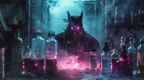 An eerie animated depiction of a sinister character enveloped in enigmatic substances photo