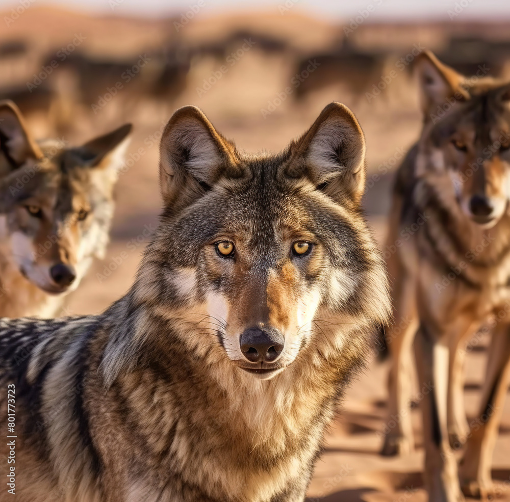 Arabian Wolf Canis Lupus Arabs Staring on the Camera Arabian Wolf Canis Lupus Arabs Staring on the Camera