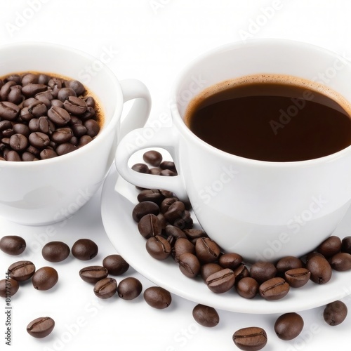 A Hot Coffee Cup and Beans