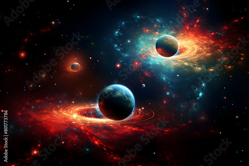 Planets and galaxy  science fiction wallpaper. Beauty of deep space.