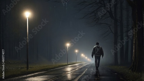 lonely person walking on the road © Goutam