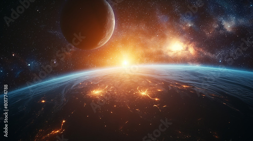 Universe scene with planets  stars and galaxies in outer space showing the beauty of space exploration.