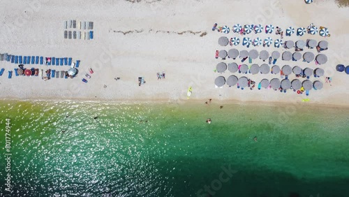 Panoramic Top View over Mikros Poros Gialos Beach Seashore, Lefkada, Greece photo