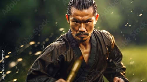 Kung fu master attractive sunflare portrait