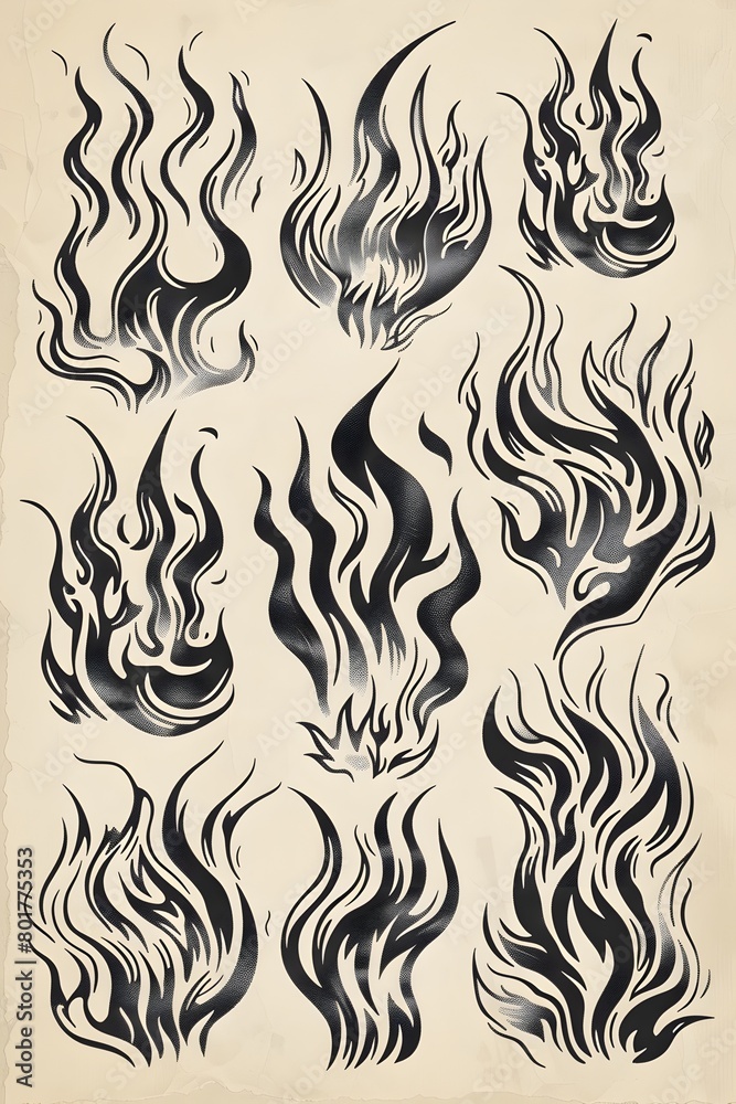 Obraz premium Vintage Engraved Flame for Classic Graphic Design