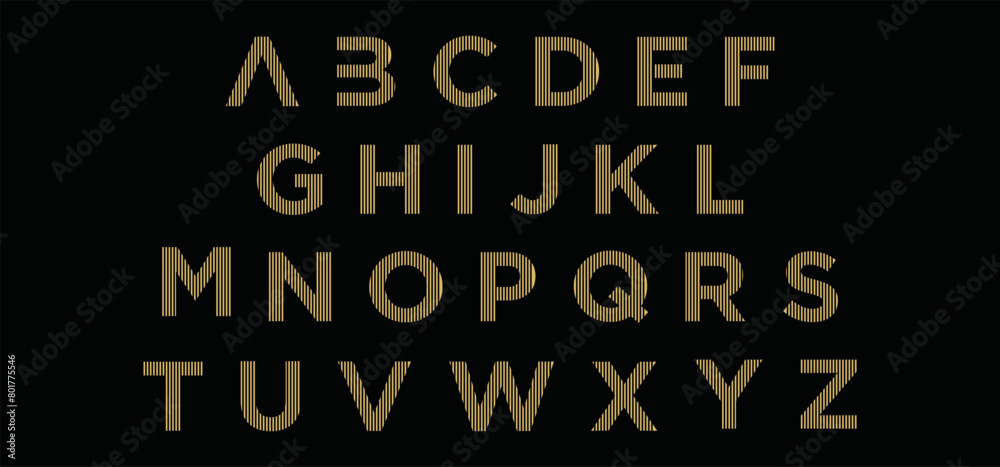Golden alphabet With Gold Color Straight Lines and Black Background Golden alphabet With Gold Color Straight Lines and Black Background