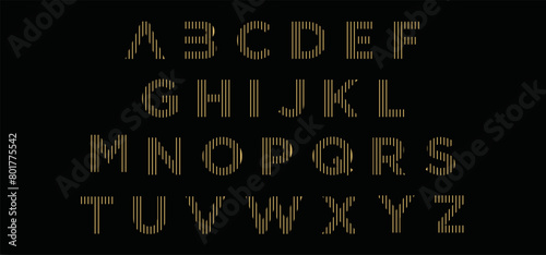 Golden alphabet With Gold Color Straight Lines and Black Background