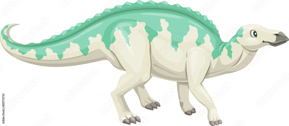 Fototapeta premium Cartoon anatotitan dinosaur character. Isolated vector hadrosaurid dino from the late cretaceous period, herbivorous giant with a duck-bill and a crest on its back. Paleontological extinct reptile