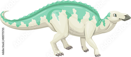 Cartoon anatotitan dinosaur character. Isolated vector hadrosaurid dino from the late cretaceous period, herbivorous giant with a duck-bill and a crest on its back. Paleontological extinct reptile