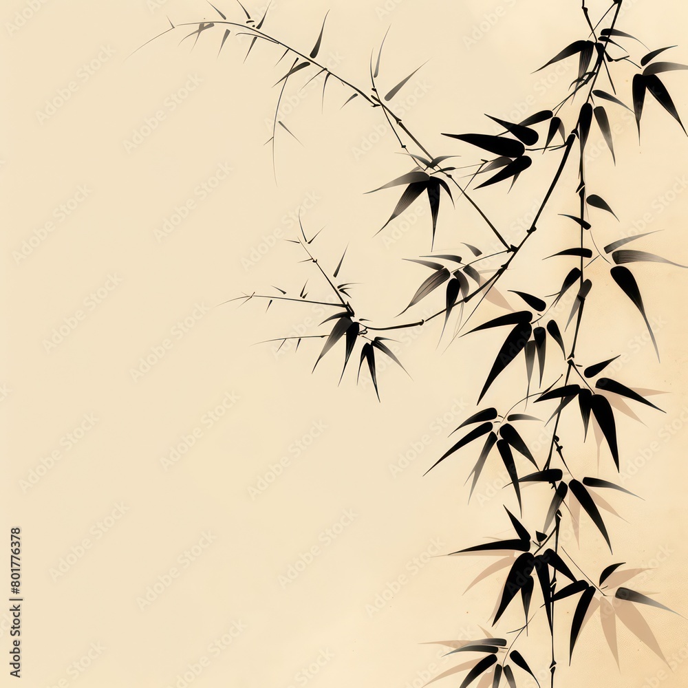 Naklejka premium bamboo leafs and sticks pastel background