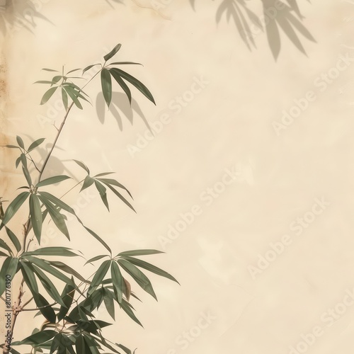 bamboo leafs and sticks pastel background