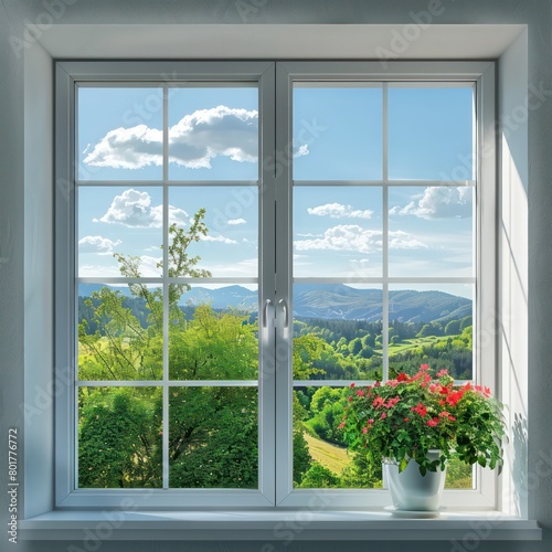 square window with a beautiful view outside © STOCKYE STUDIO