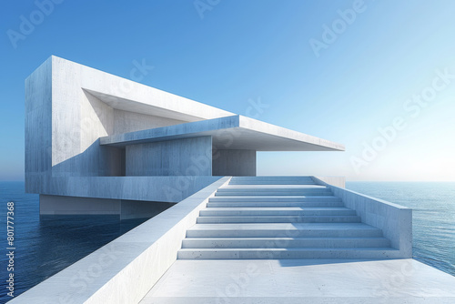 Concrete steps and buildings on the square,Empty architectural background.