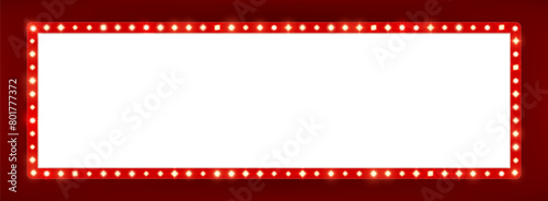 Broadway billboard or casino board and light bulb marquee frame, vector background. Circus or retro movie cinema signboard with lightbulb lamps, vintage marquee red frame for cinema or show billboard