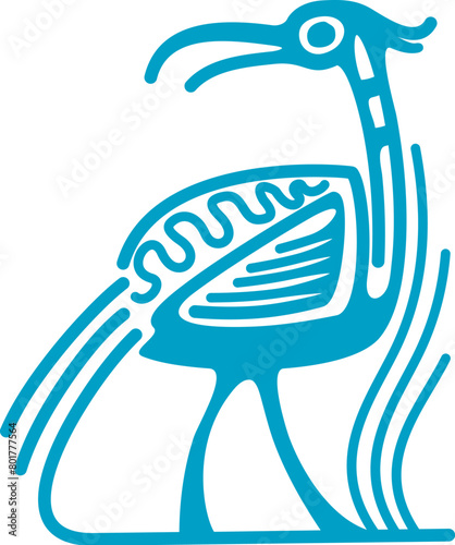 Bird Mayan Aztec totem. Isolated vector tribal Mesoamerican mythological symbol of heron or sandpiper symbolizes divine message, transcendence and connection between the earthly and spiritual realms