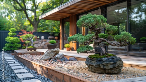 raked gravel zen garden, pruned bonsai trees, inspiration traditional japanese rock gardens