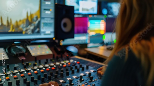 Wallpaper Mural sound mixing board, sliders and knobs, blurred background Torontodigital.ca
