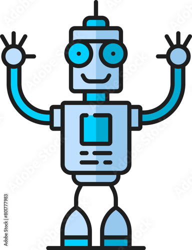 Alien retro virtual bot, futuristic robot, game humanoid droid outline color icon. Robotic technology artificial intelligence bot, humanoid robot or future machine vintage droid outline vector icon