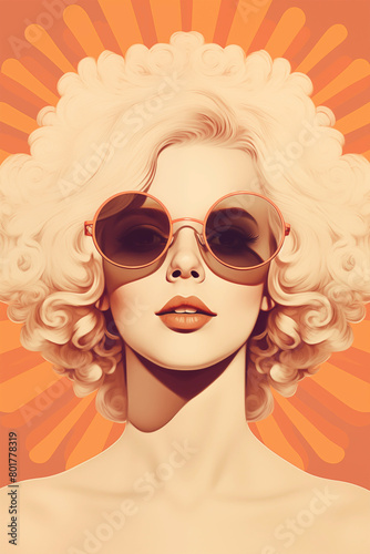 A portrait of a beautiful, blonde haired woman in sunglasses in a retro, vintage style