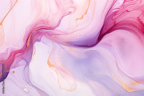 Liquid fluid colors of pink, cream and purple background with strings of gold