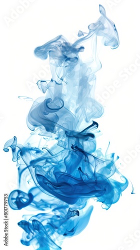 blue liquid floating spill isolated on white background